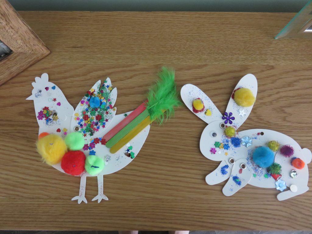 decorated chicken and rabbit