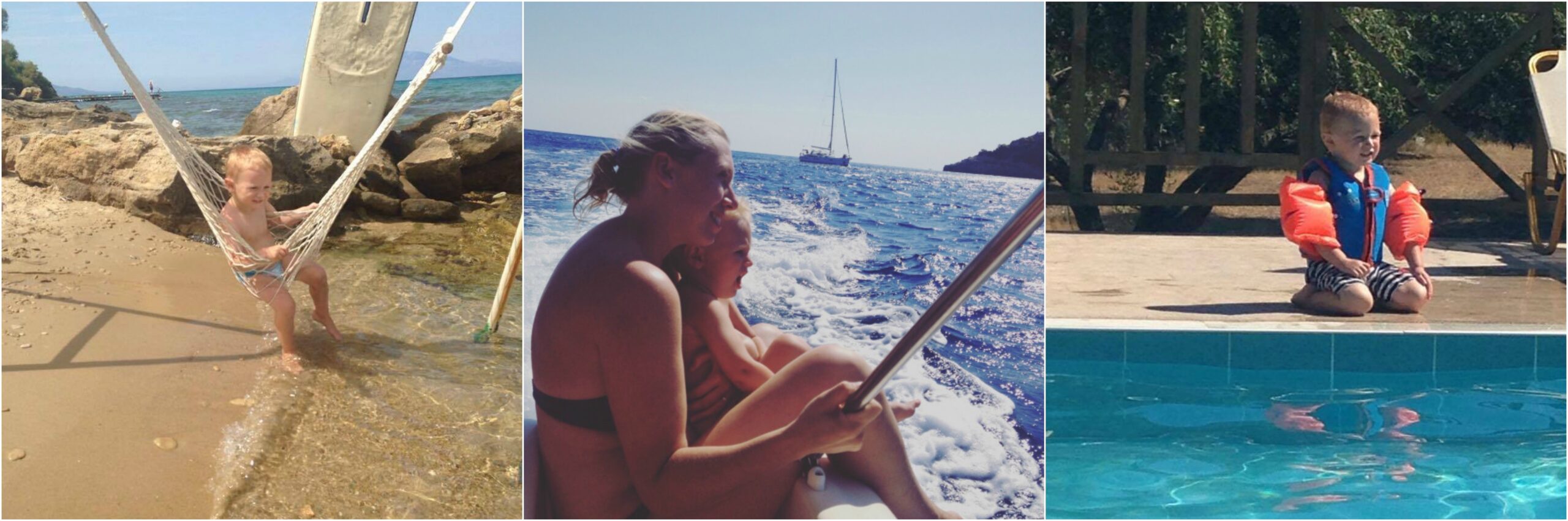 mum and child on a boat in Zante