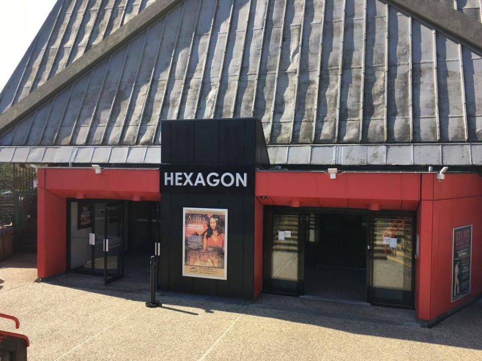 the front of the hexagon theatre