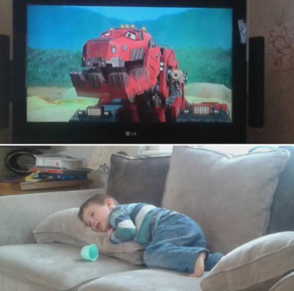 child watching dinotrucks