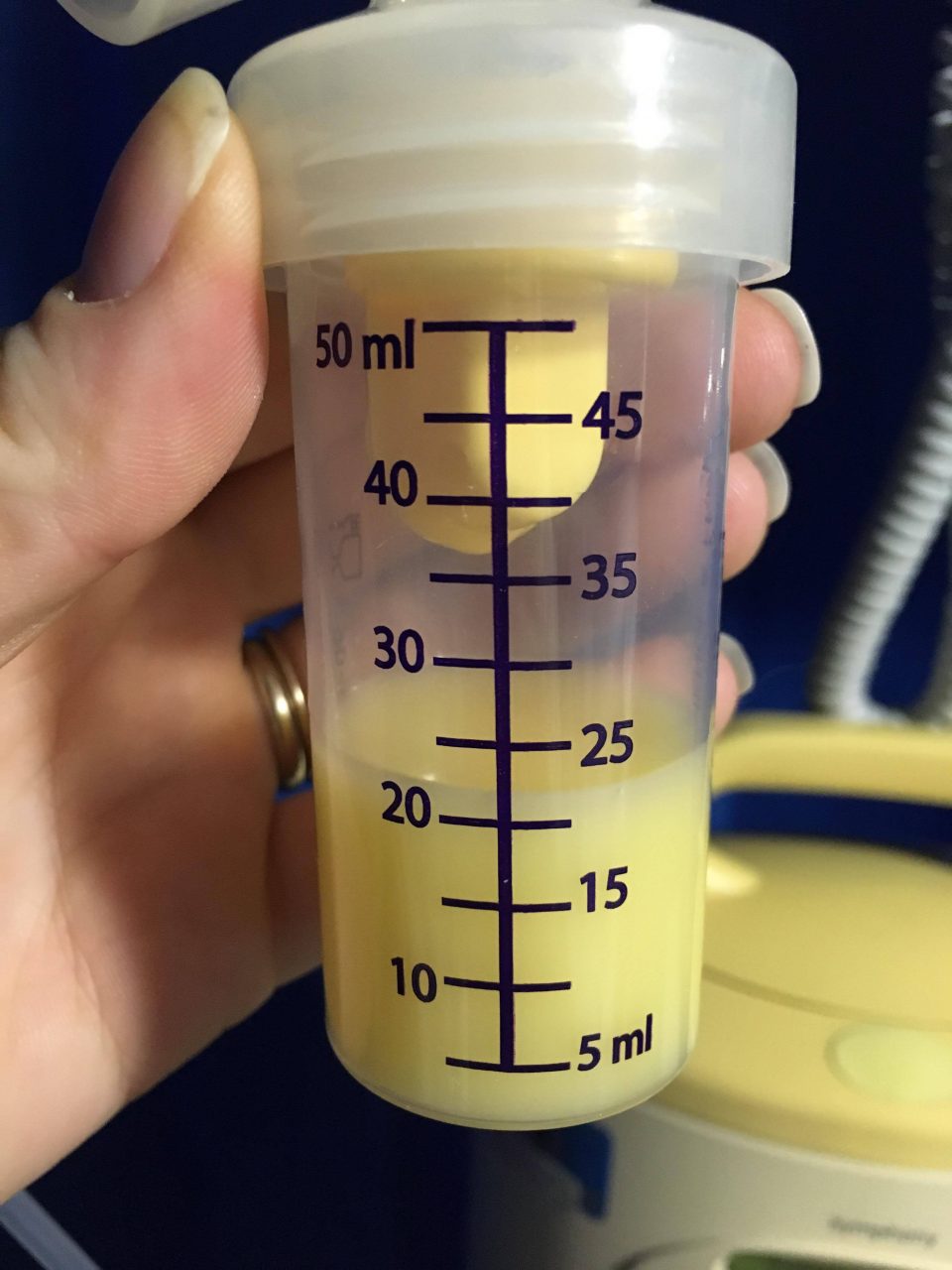 pumped breastmilk in a plastic tube