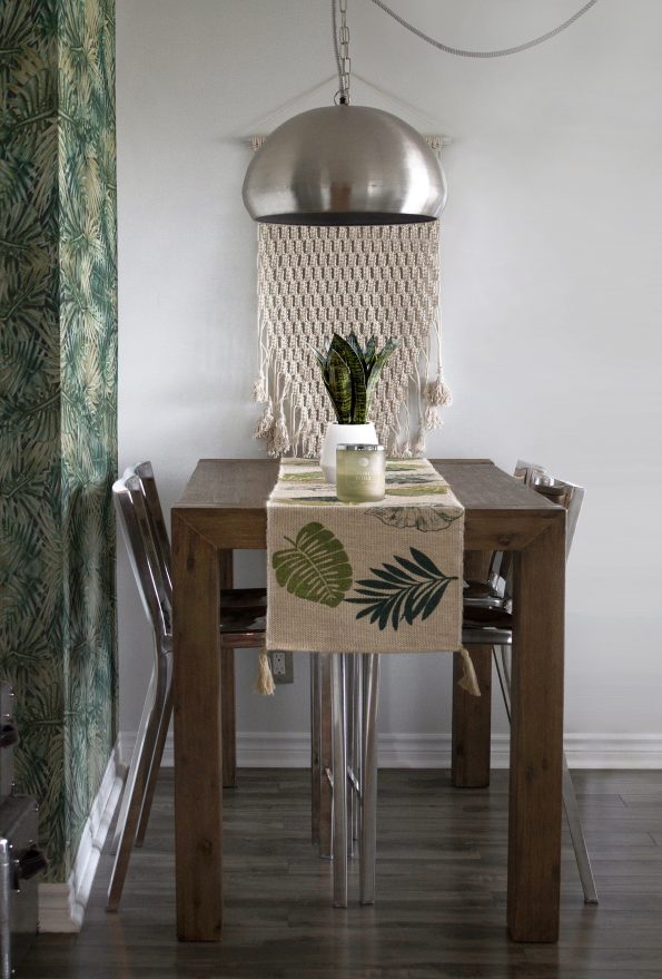 table with tropical table runner