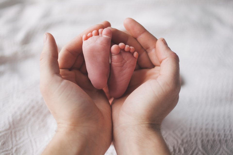 baby feet in Mummy's hand