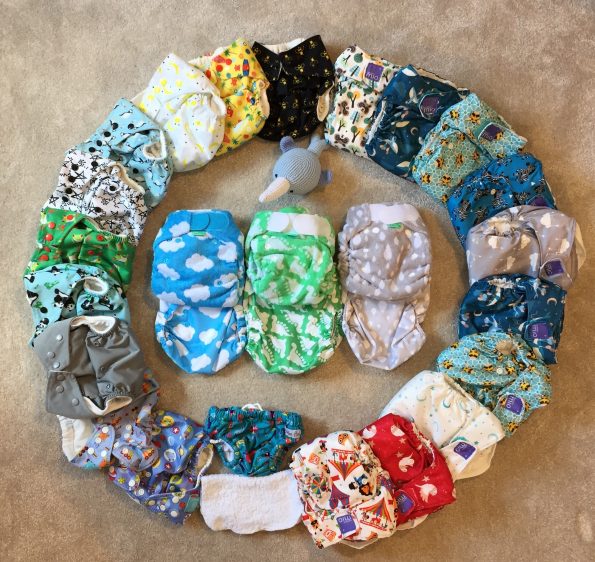 reusable nappies in a circle on the floor