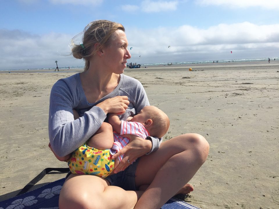 breastfeeding on the beach