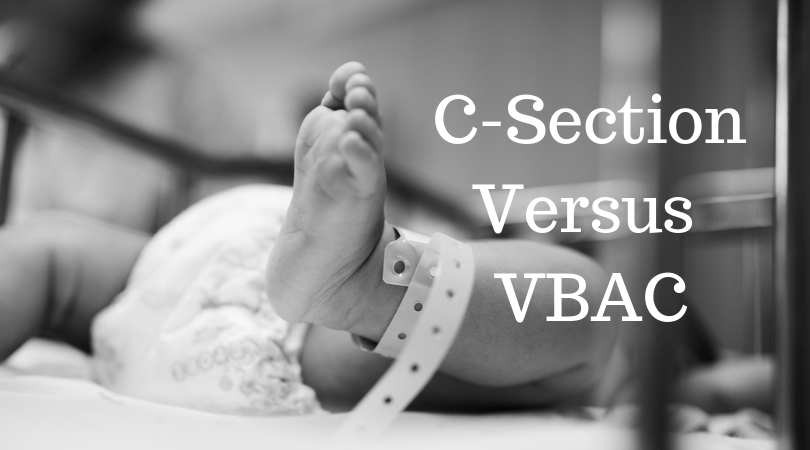 C-Section versus VBAC black and white photo of baby's foot in hospital after birth