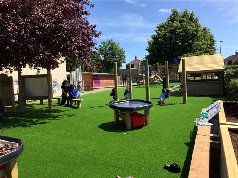 a playground with artificial greass