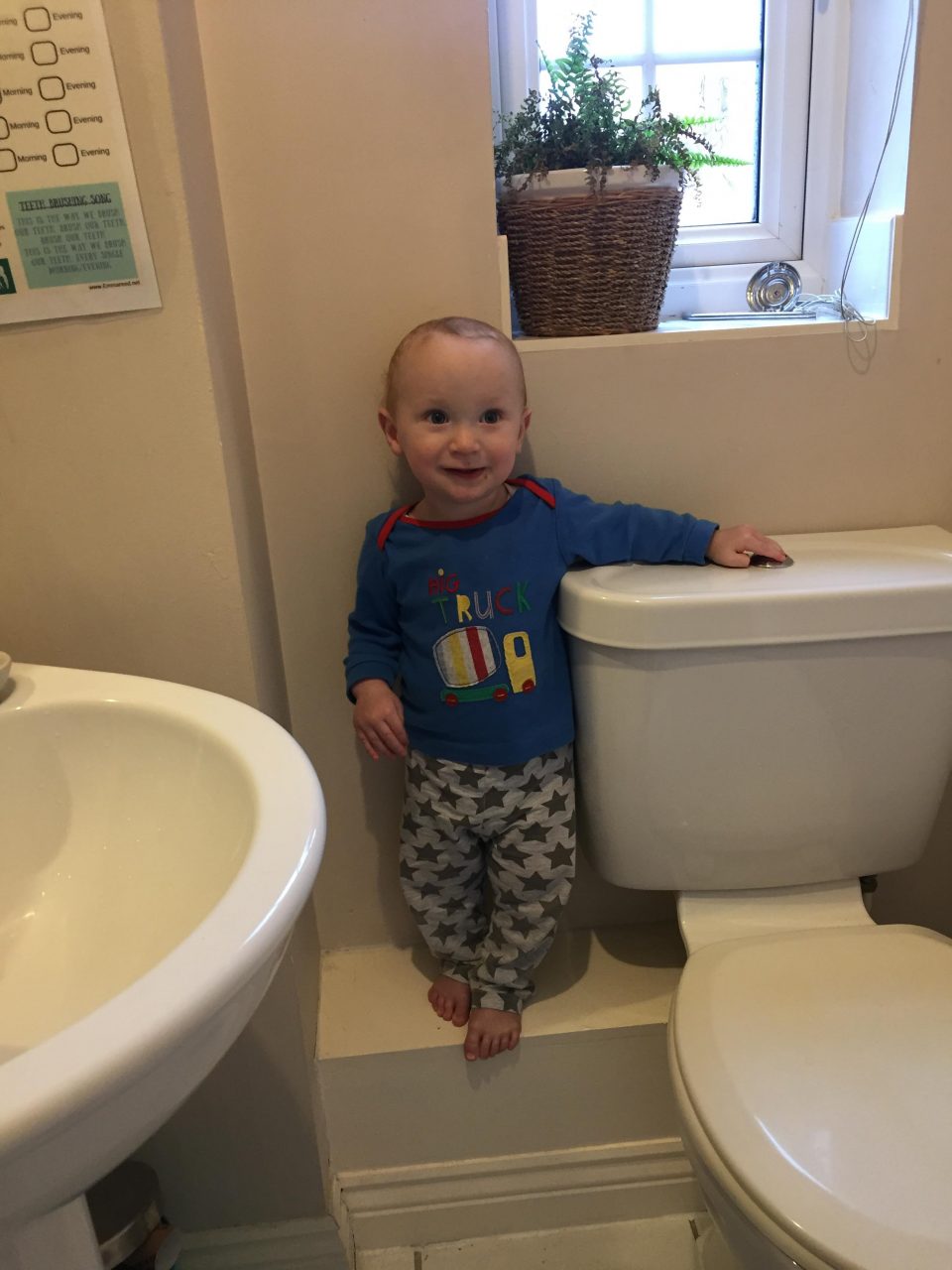 william climbing the toilet