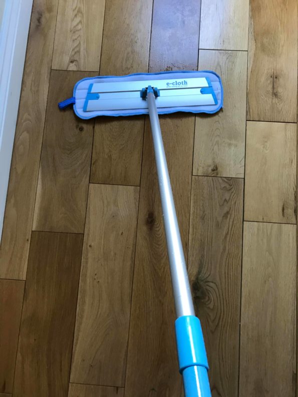 mopping the wooden floor with the e-cloth mop