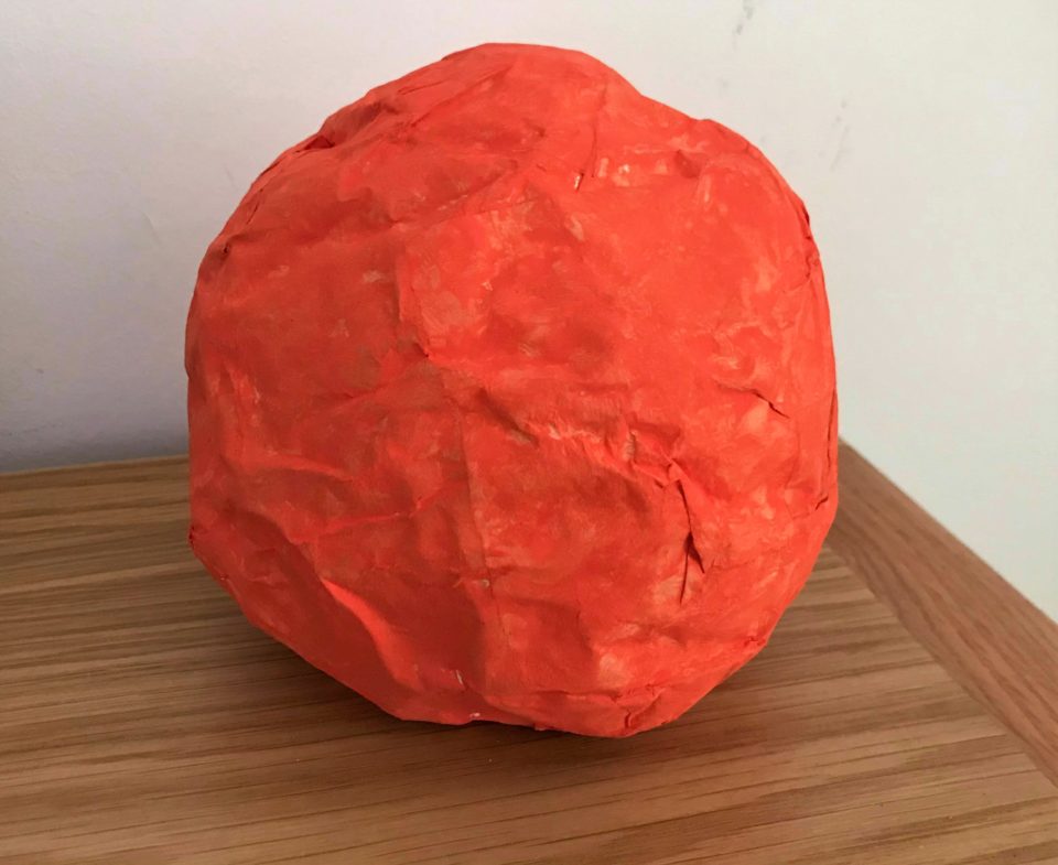 out finished paper mache planet which was Mars