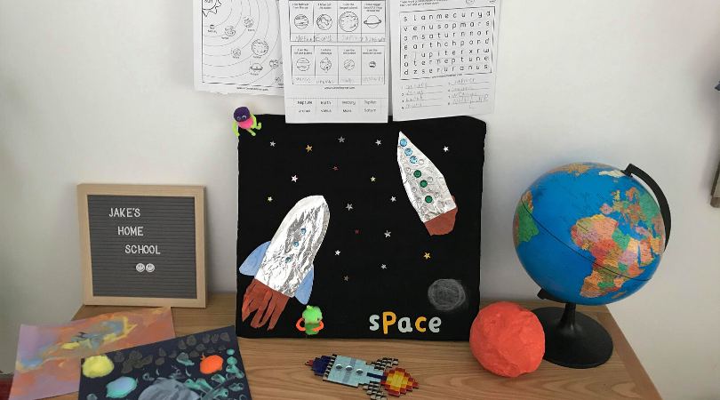 our space themed home learning area