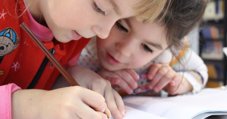 2 girls home learning