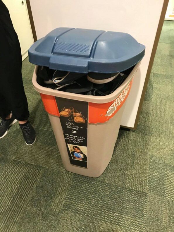 unicef bin on a Clarks shop floor