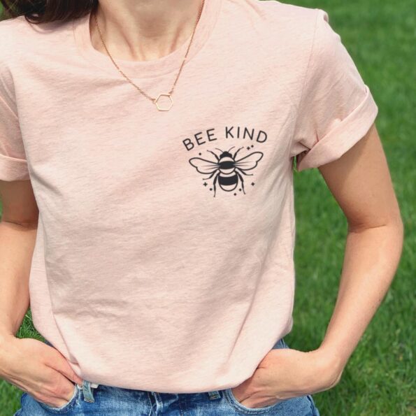 Pink Bee Kind logo t shirt