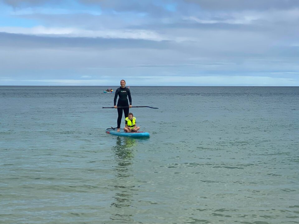 me and Jake out on Carbis bay on the paddleboard