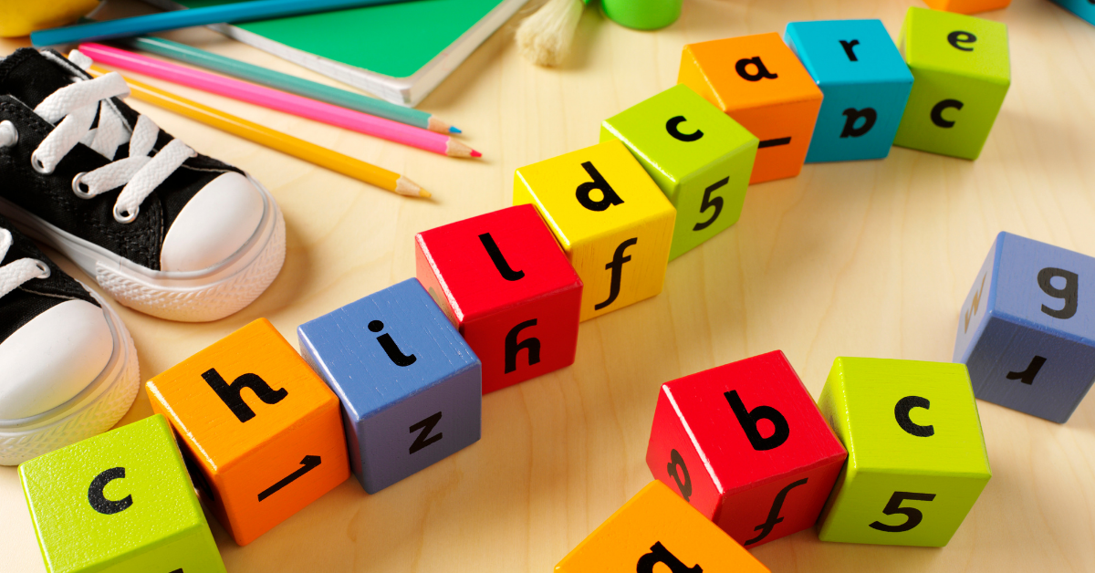 childcare written on childrens play blocks