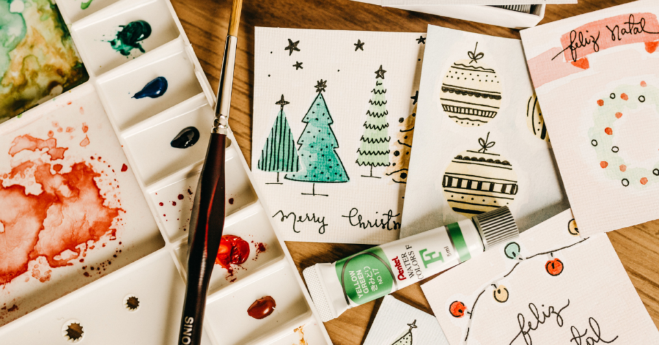 christmas cards being painted