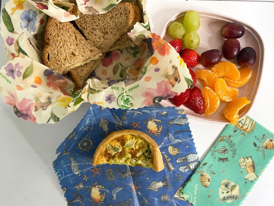 the lunch on the go with the eco-friendly items including beeswax wraps and the huski lunchbox