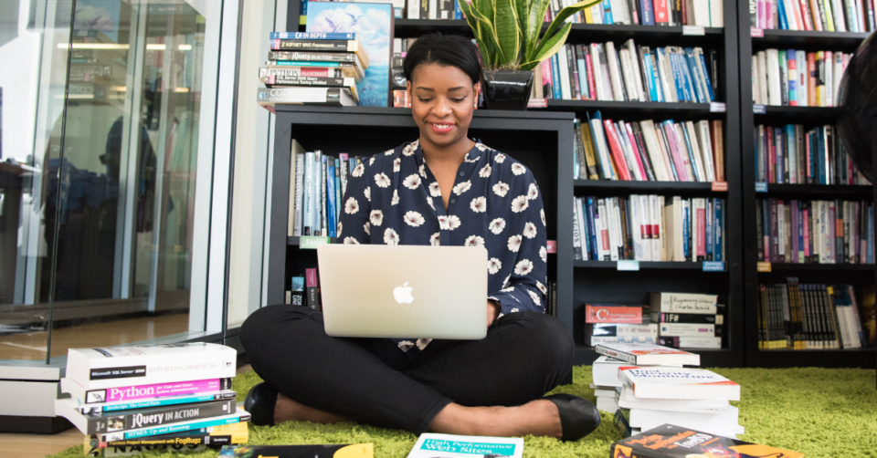 a lady learning from home