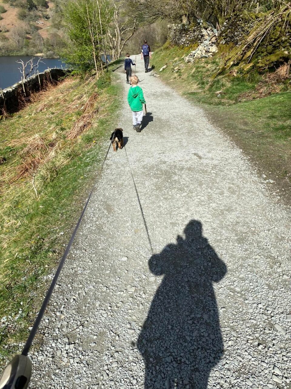 my family with their dog at the lake district at Rydal Water