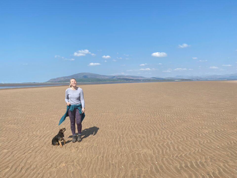 me and Tessa on the beach at Roanhead