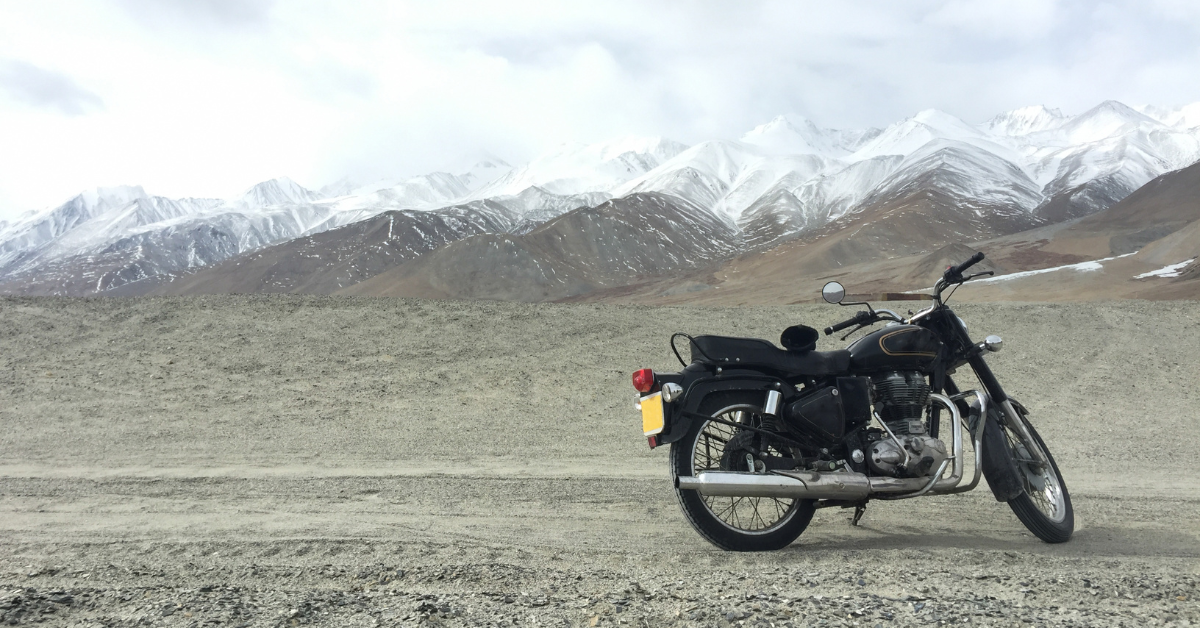 motorbike with mountains behind