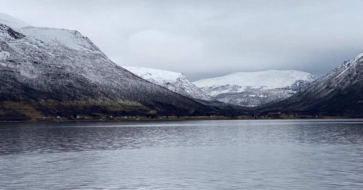 Fjords and snow covered mountains of Tromso