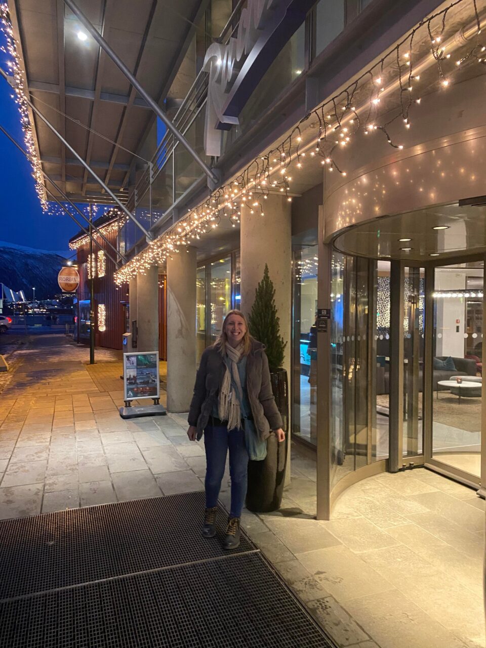 Me standing outside the Radisson Blu Hotel