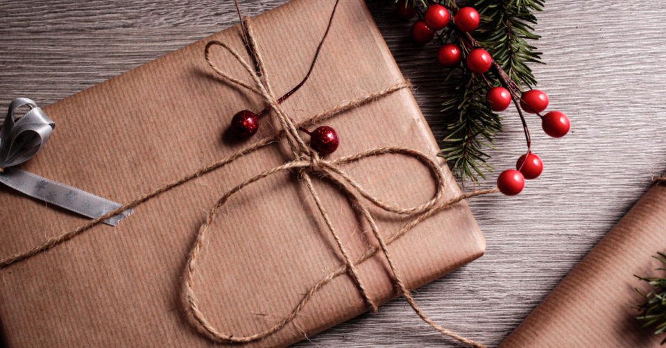 gift in brown wrapping paper