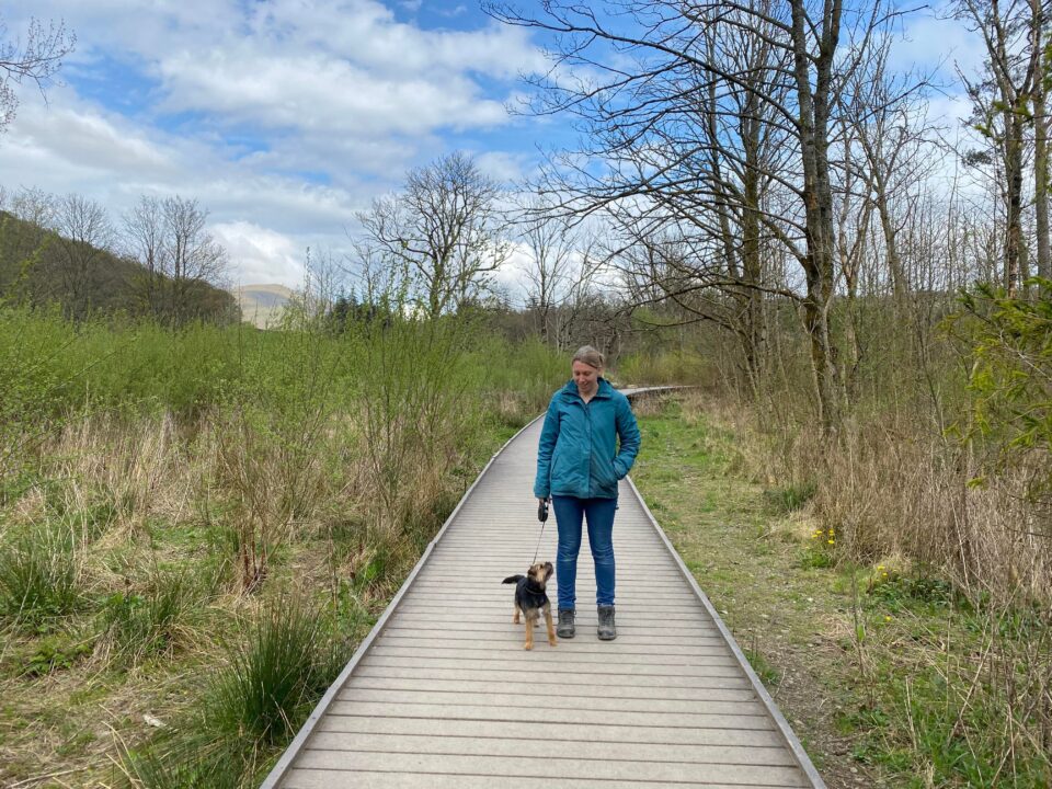 me and Tessa the dog on the board walk