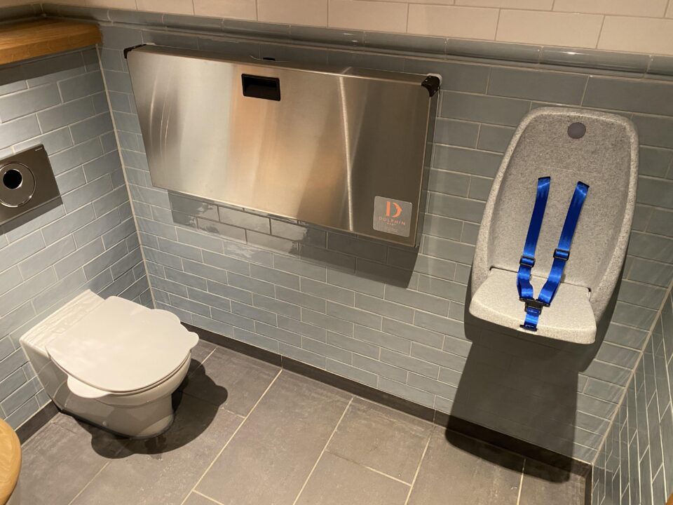 the toilets with adult toilet, child toilet, baby change and seat