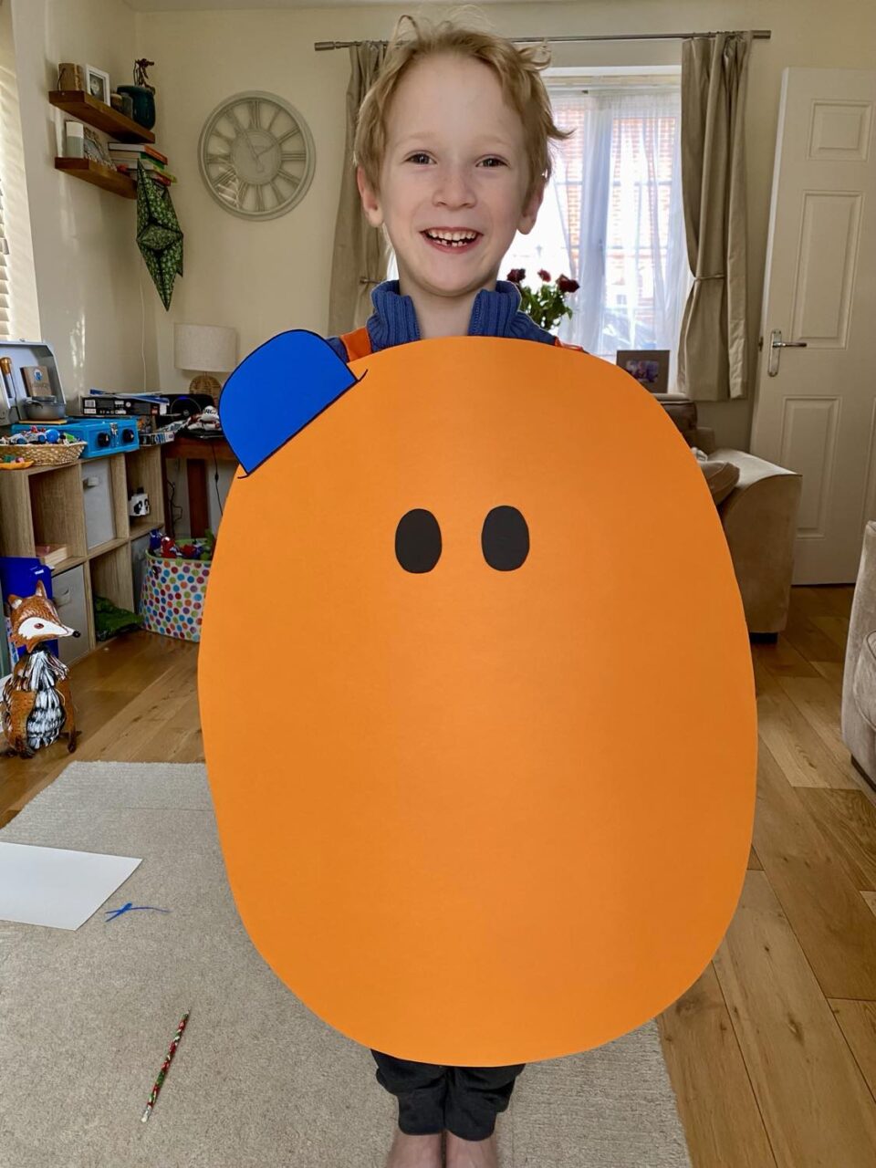 child wearing the Mr Tickle World Book Day Costume so far