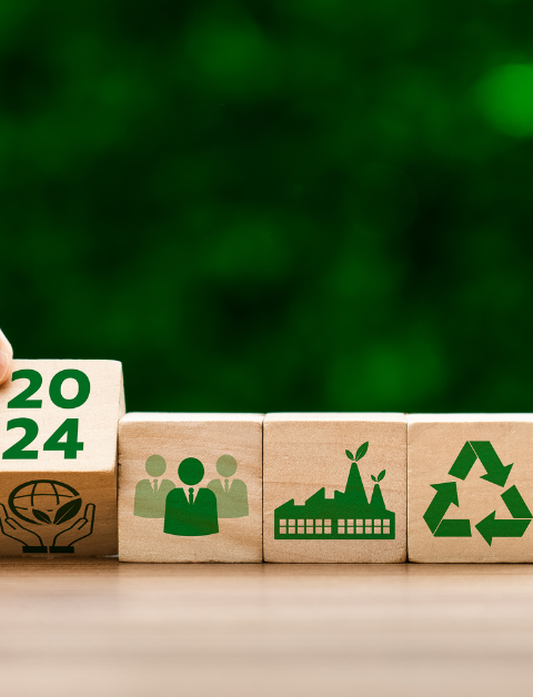 sustainability symbols on wooden blocks