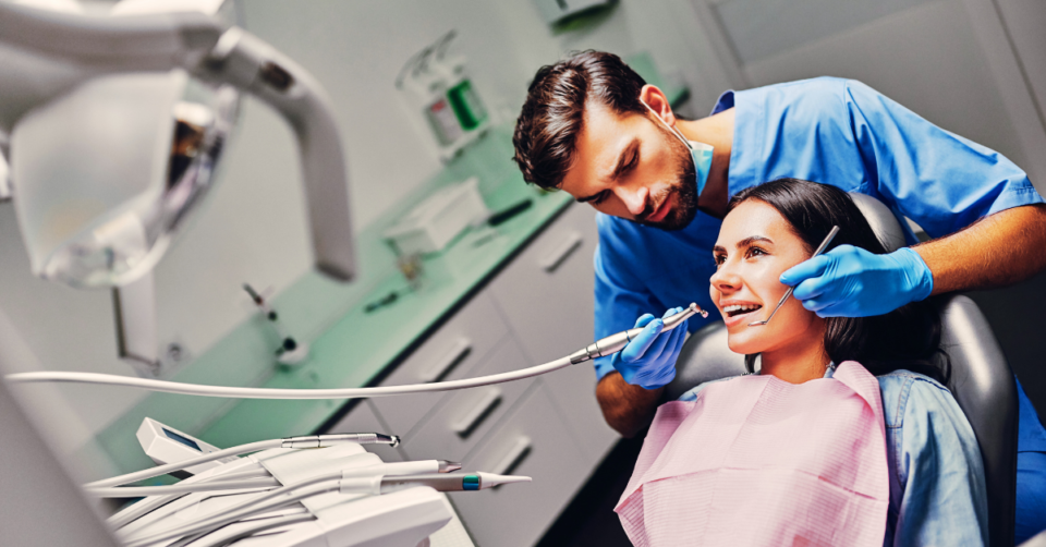 a lady at the dentist