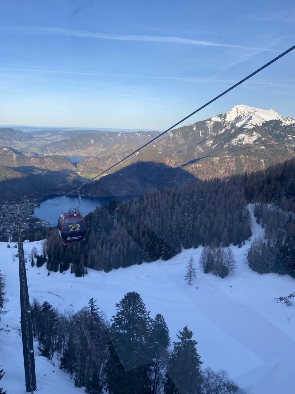 the snowy view from the cable car