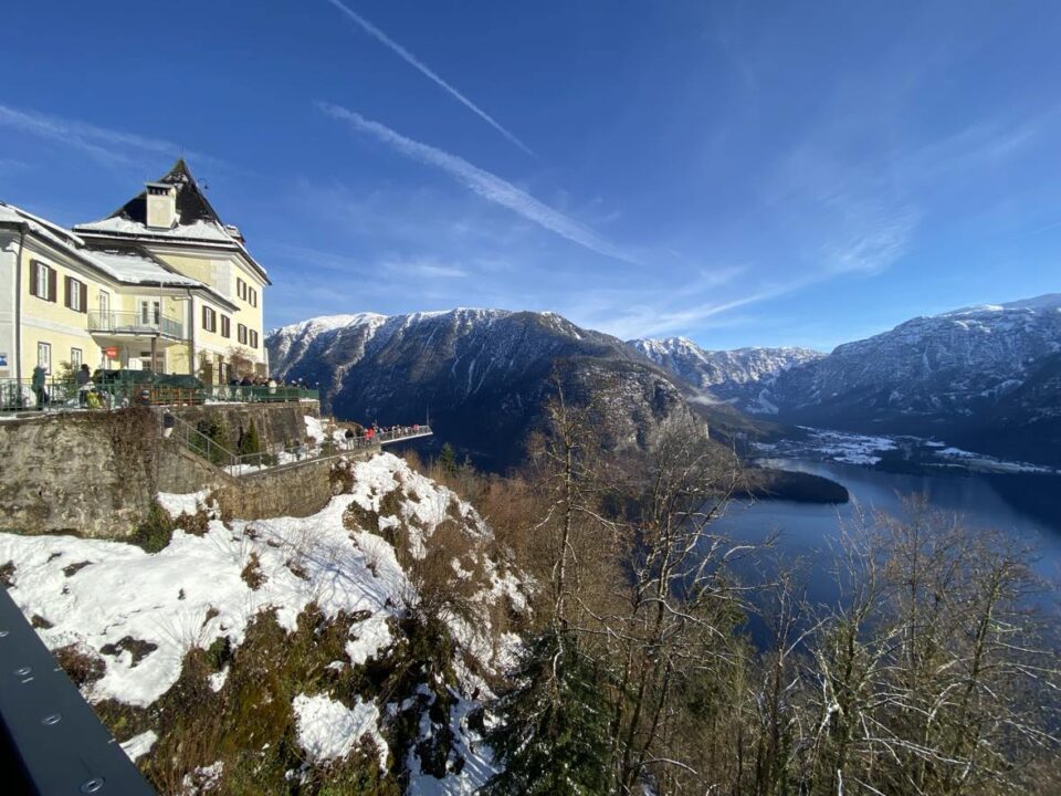 the view of the cafe and lake