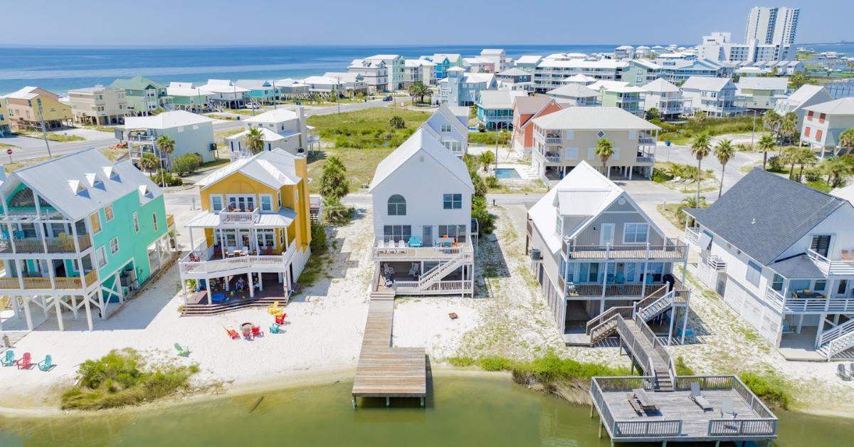 aerial view of beach homes