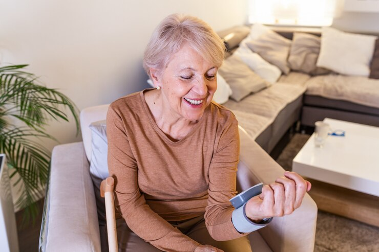 a woman with an alert on her wrist