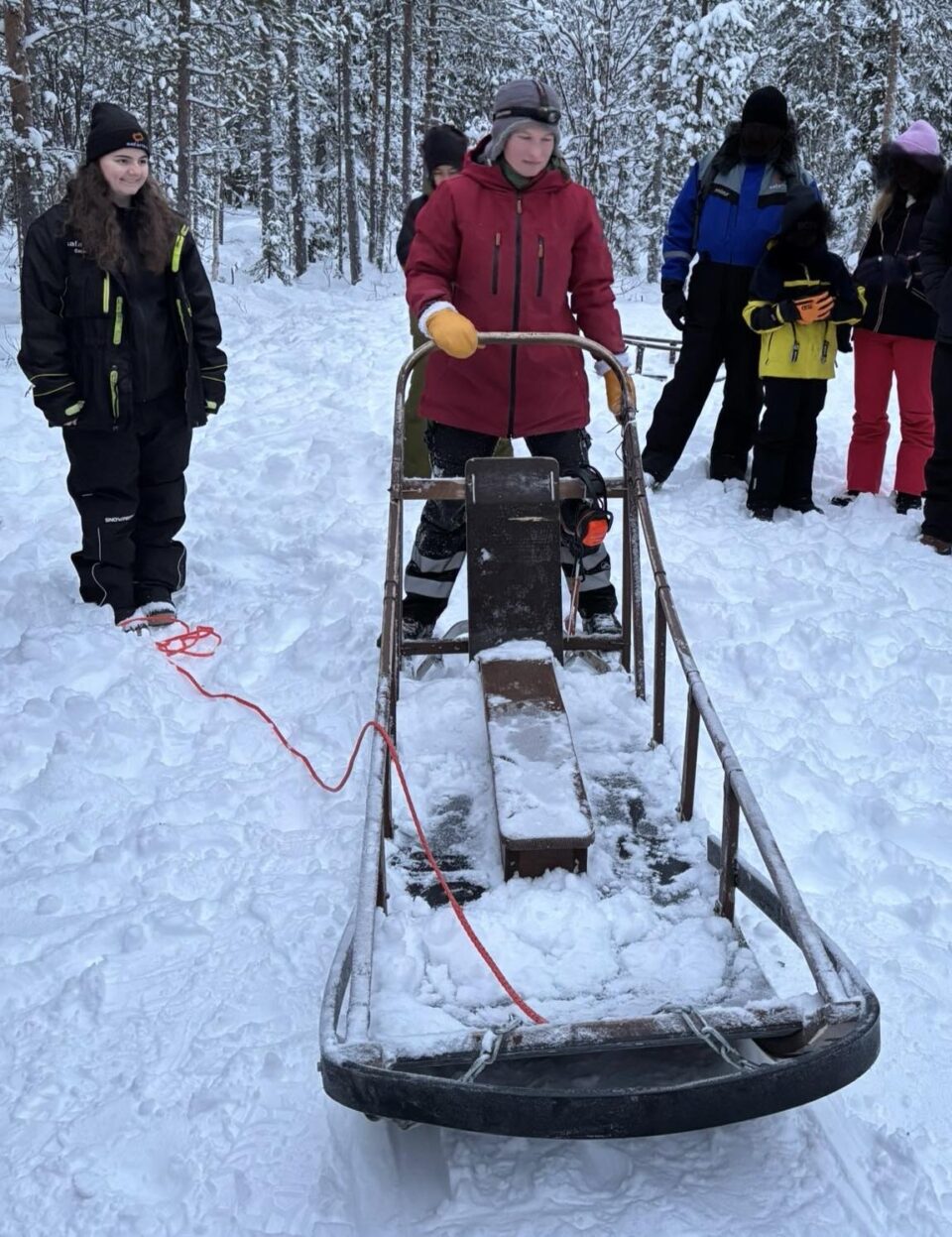 the owner of the husky farm in Lapland giving us a demo on a dog sled