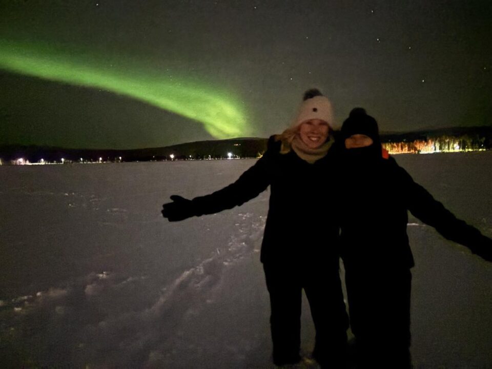 me and eldest celebrating seeing the Northern Lights on his birthday