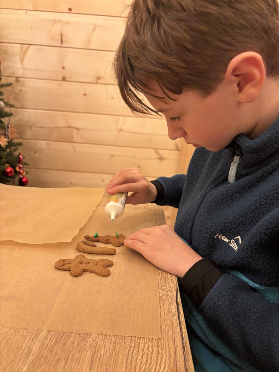 eldest child decorating his gingerbread