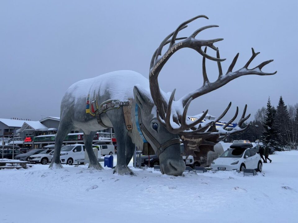 giant reindeer in the car park