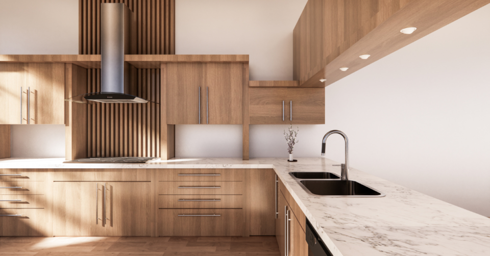 creamy slab on kitchen worktop