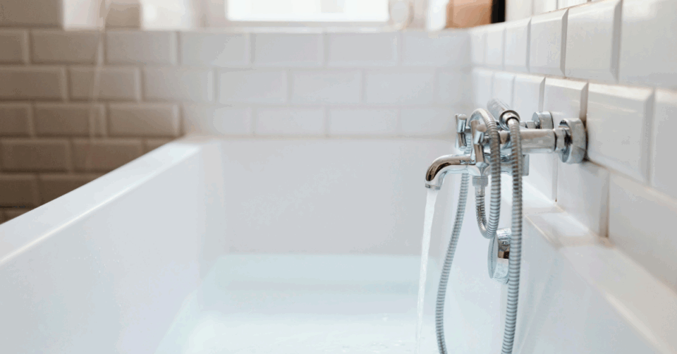 a bath filling up with water