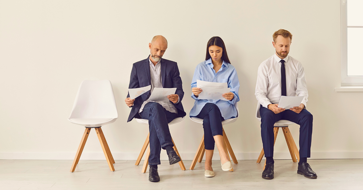 3 people waiting on an interview