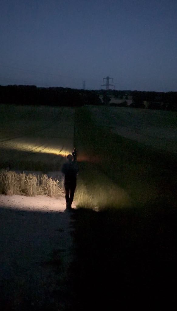 us walking throuhg a field at night