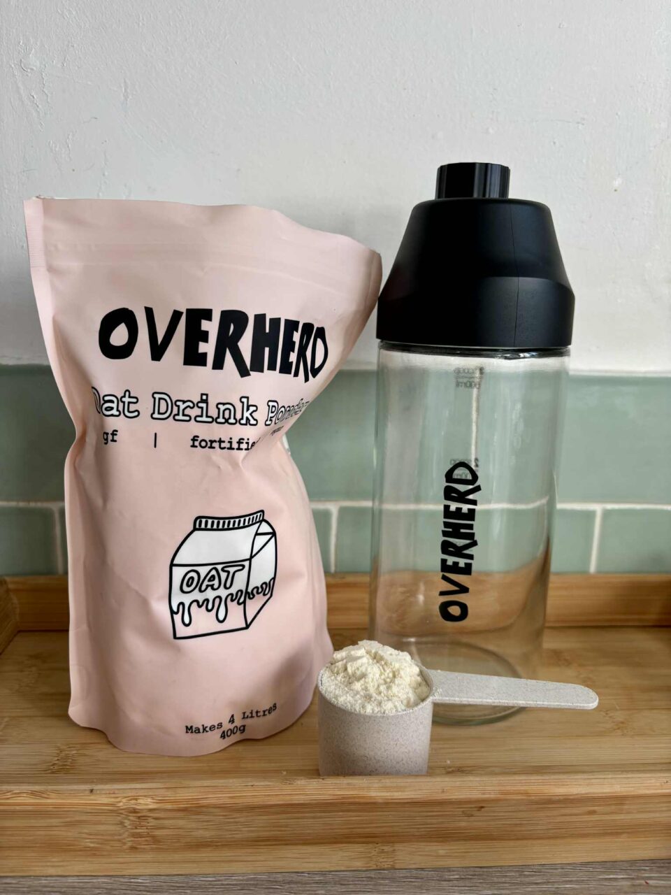 overherd oat milk with the shaker bottle