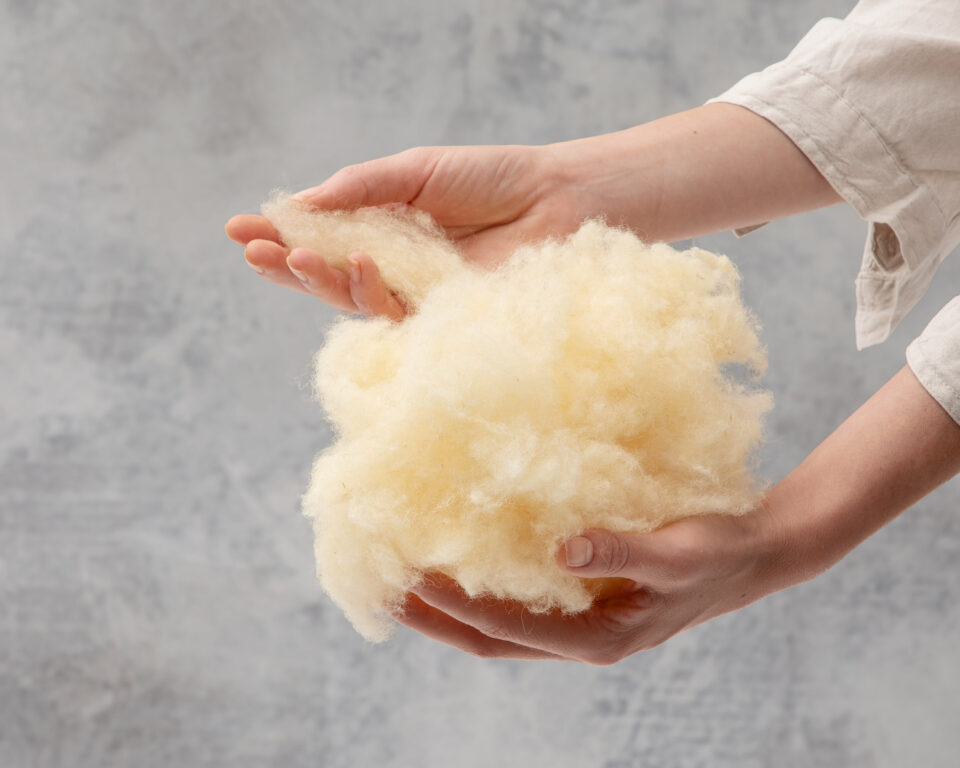 a lady's hands holding some wool
