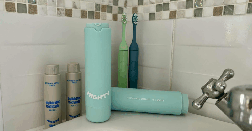 Mighty Mouthcare refillable toothpaste with dispensers and refills