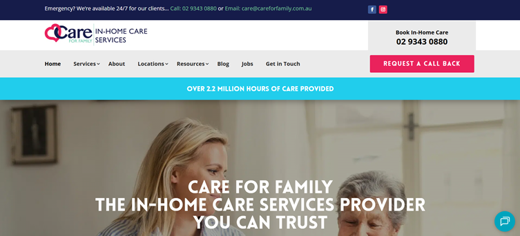 care in home care services screenshot from website